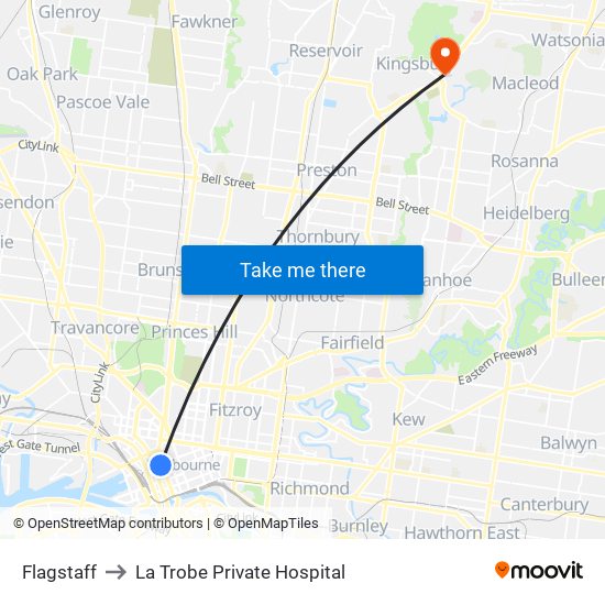 Flagstaff to La Trobe Private Hospital map