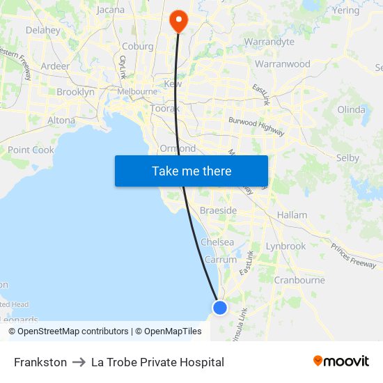 Frankston to La Trobe Private Hospital map