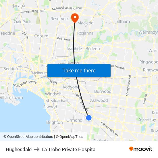 Hughesdale to La Trobe Private Hospital map