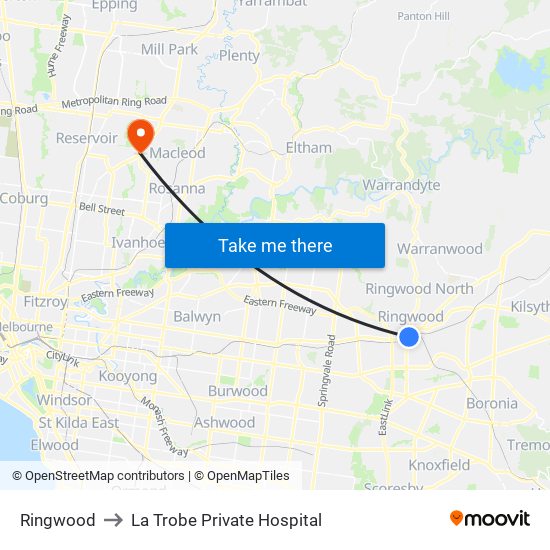 Ringwood to La Trobe Private Hospital map