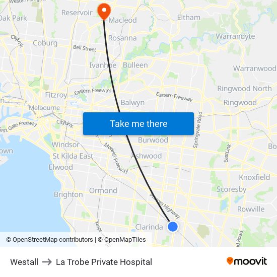 Westall to La Trobe Private Hospital map