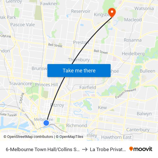 6-Melbourne Town Hall/Collins St (Melbourne City) to La Trobe Private Hospital map