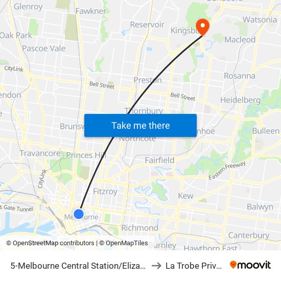 5-Melbourne Central Station/Elizabeth St (Melbourne City) to La Trobe Private Hospital map