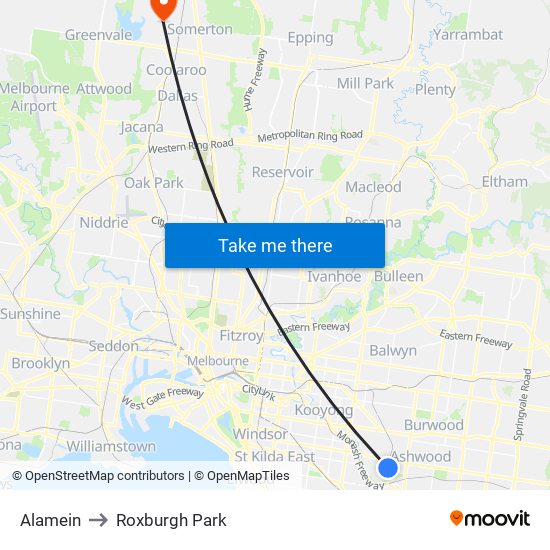 Alamein to Roxburgh Park map