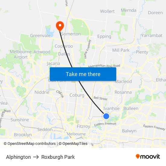 Alphington to Roxburgh Park map