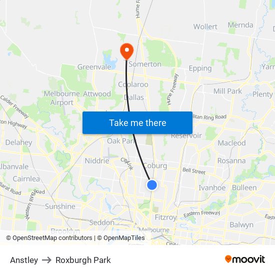 Anstley to Roxburgh Park map