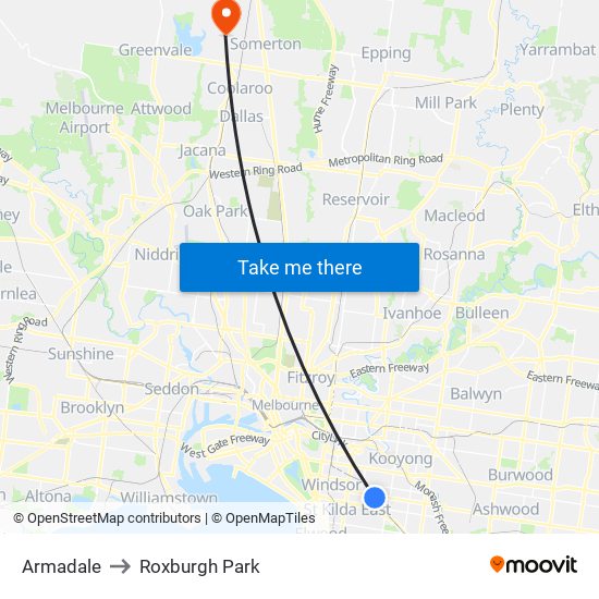 Armadale to Roxburgh Park map