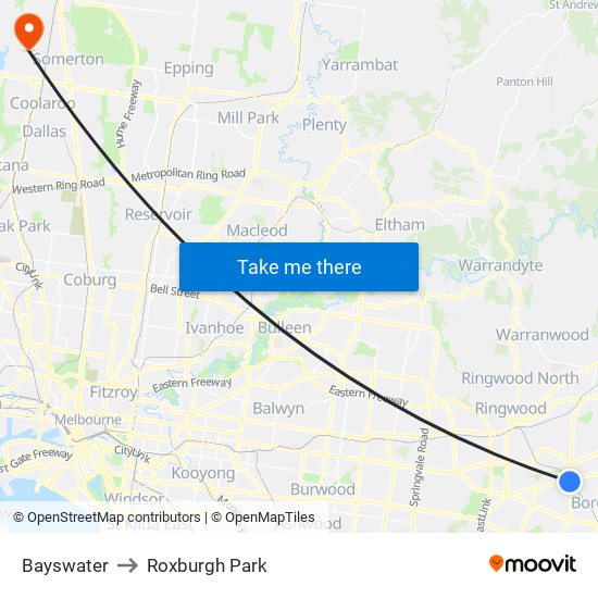 Bayswater to Roxburgh Park map