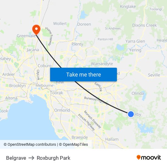 Belgrave to Roxburgh Park map