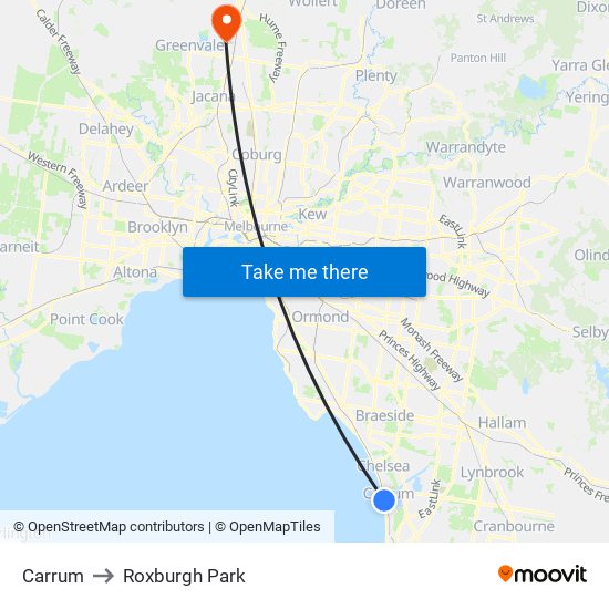 Carrum to Roxburgh Park map