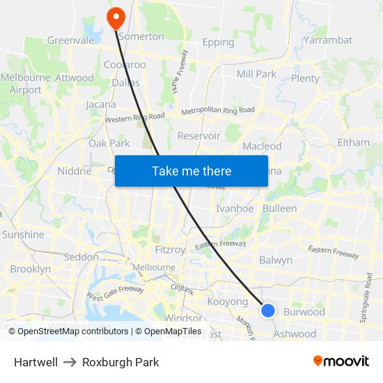 Hartwell to Roxburgh Park map