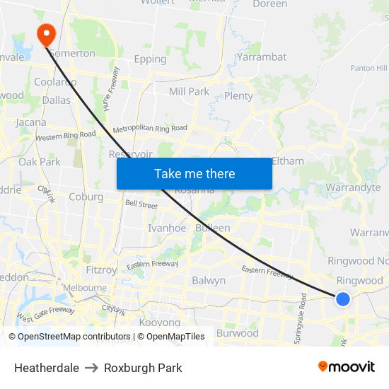 Heatherdale to Roxburgh Park map