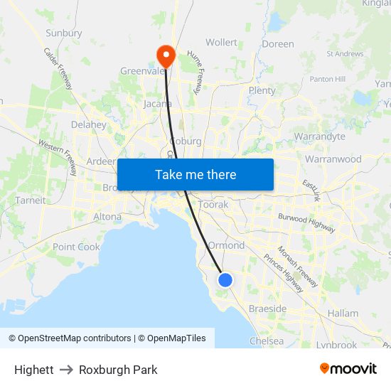 Highett to Roxburgh Park map