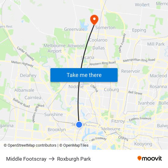 Middle Footscray to Roxburgh Park map