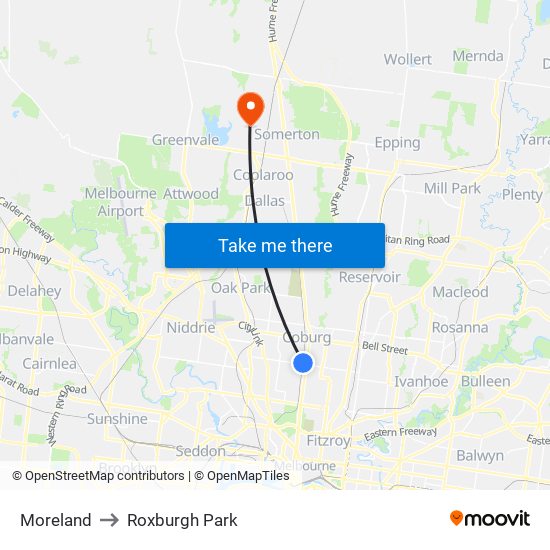 Moreland to Roxburgh Park map