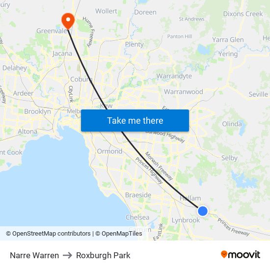 Narre Warren to Roxburgh Park map