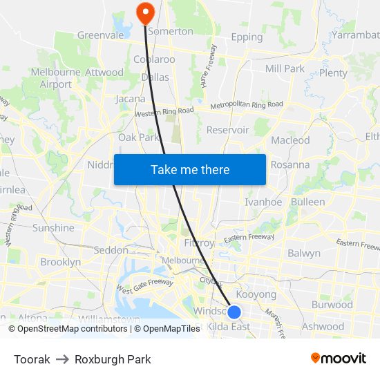 Toorak to Roxburgh Park map