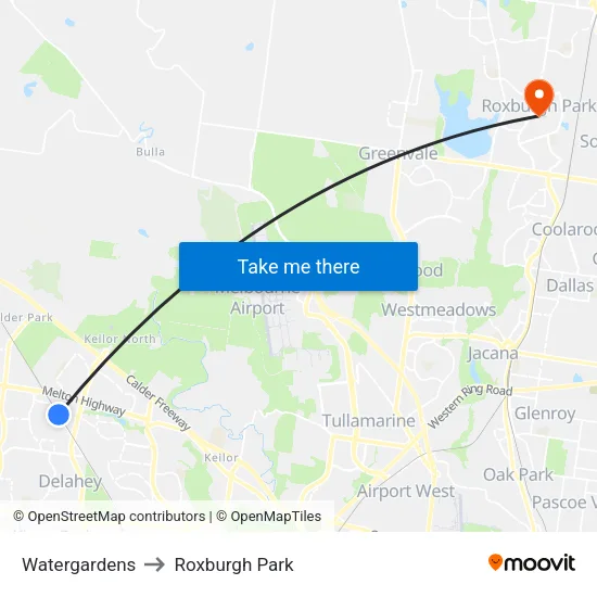 Watergardens to Roxburgh Park map
