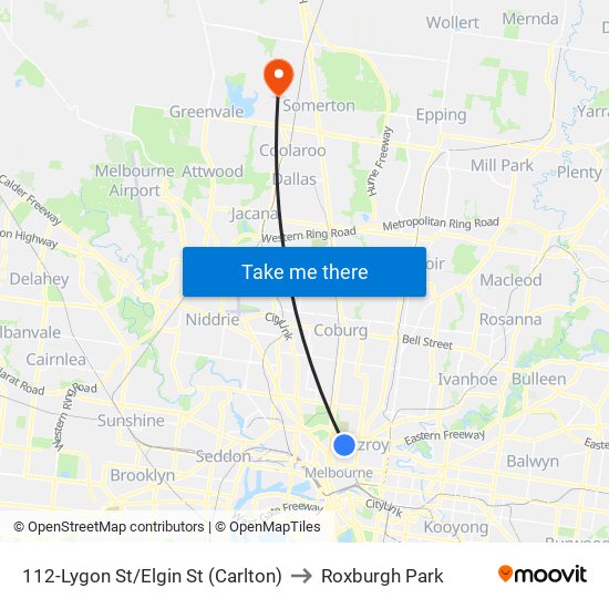 112-Lygon St/Elgin St (Carlton) to Roxburgh Park map