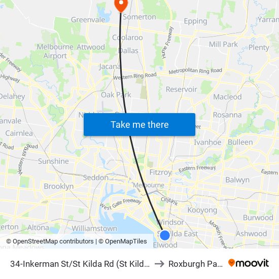 34-Inkerman St/St Kilda Rd (St Kilda) to Roxburgh Park map