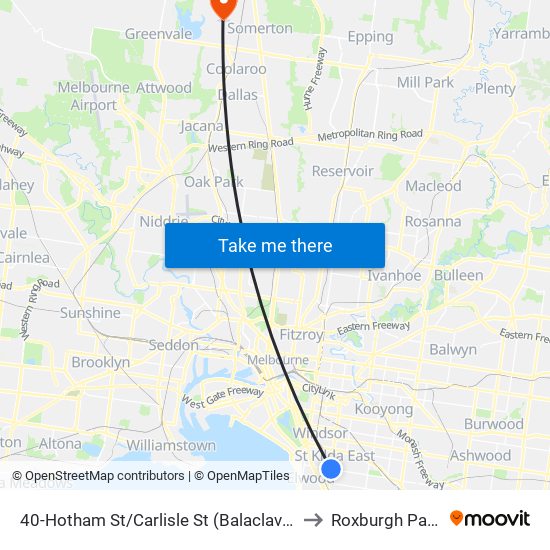 40-Hotham St/Carlisle St (Balaclava) to Roxburgh Park map