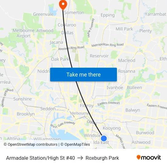 Armadale Station/High St #40 to Roxburgh Park map