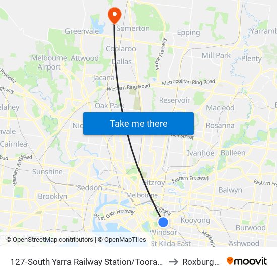 127-South Yarra Railway Station/Toorak Rd (South Yarra) to Roxburgh Park map