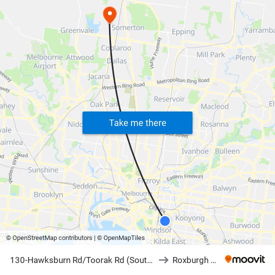 130-Hawksburn Rd/Toorak Rd (South Yarra) to Roxburgh Park map