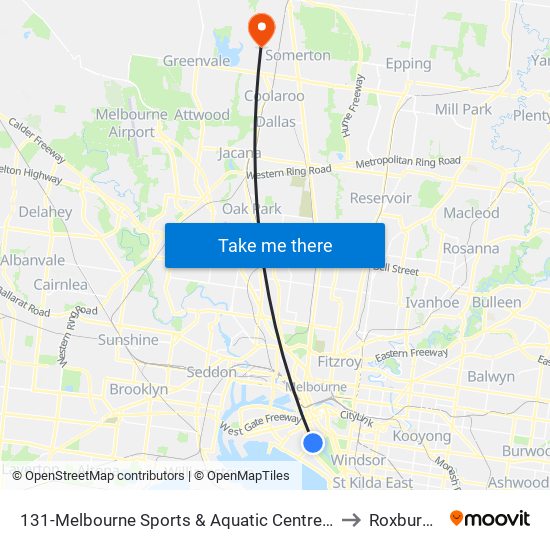 131-Melbourne Sports & Aquatic Centre/Albert Rd (Albert Park) to Roxburgh Park map