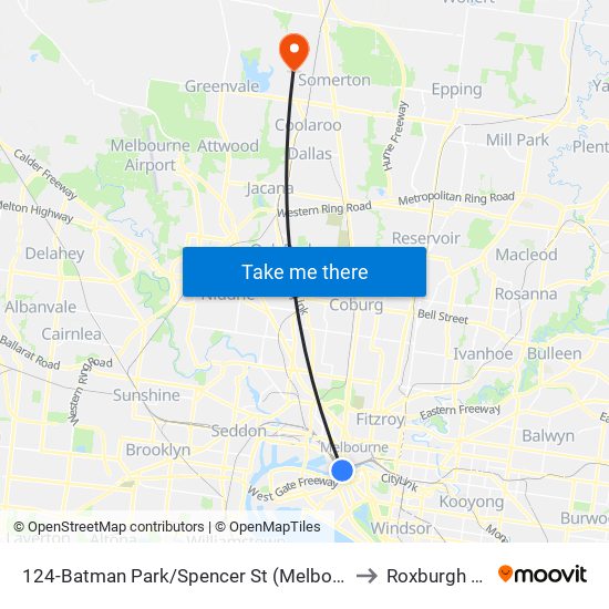 124-Batman Park/Spencer St (Melbourne City) to Roxburgh Park map