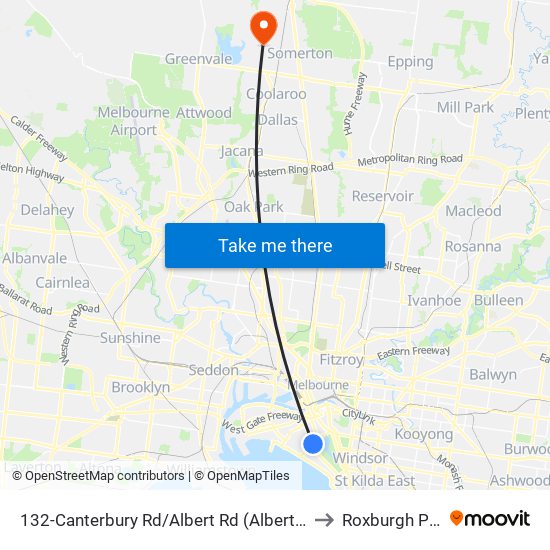 132-Canterbury Rd/Albert Rd (Albert Park) to Roxburgh Park map