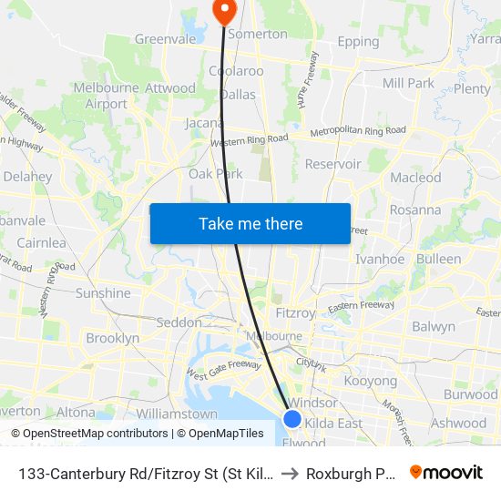 133-Canterbury Rd/Fitzroy St (St Kilda) to Roxburgh Park map