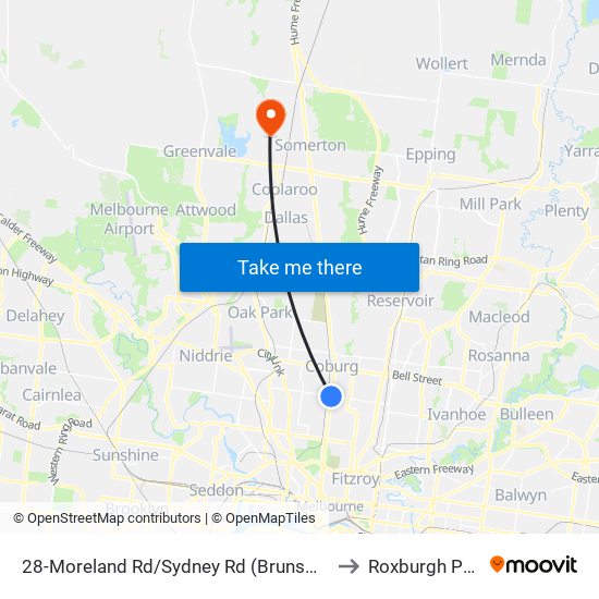 28-Moreland Rd/Sydney Rd (Brunswick) to Roxburgh Park map