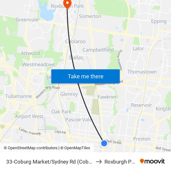 33-Coburg Market/Sydney Rd (Coburg) to Roxburgh Park map