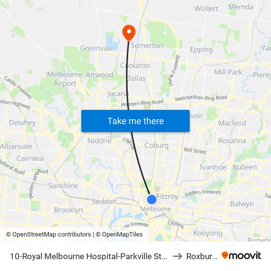 10-Royal Melbourne Hospital-Parkville Station/Royal Pde (Melbourne City) to Roxburgh Park map