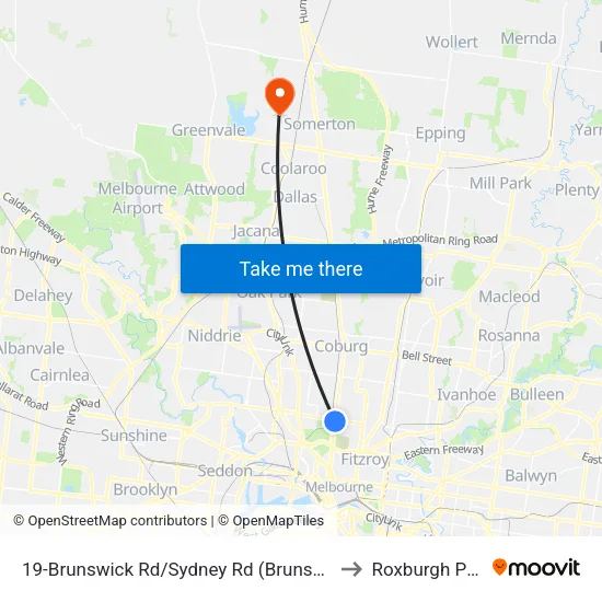 Brunswick Rd/Sydney Rd #19 to Roxburgh Park map