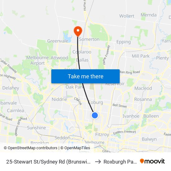 25-Stewart St/Sydney Rd (Brunswick) to Roxburgh Park map