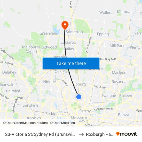23-Victoria St/Sydney Rd (Brunswick) to Roxburgh Park map