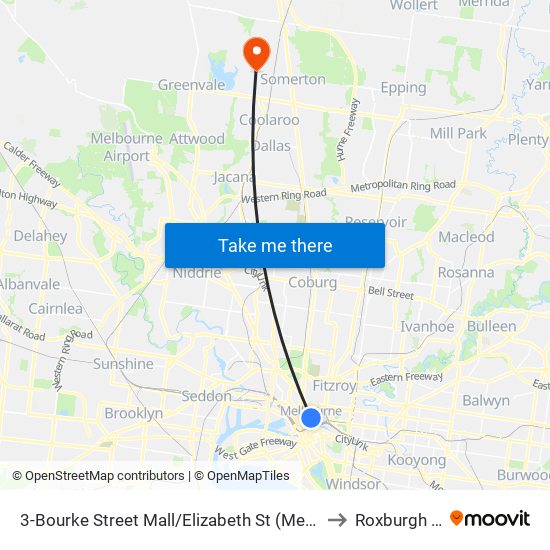 3-Bourke Street Mall/Elizabeth St (Melbourne City) to Roxburgh Park map