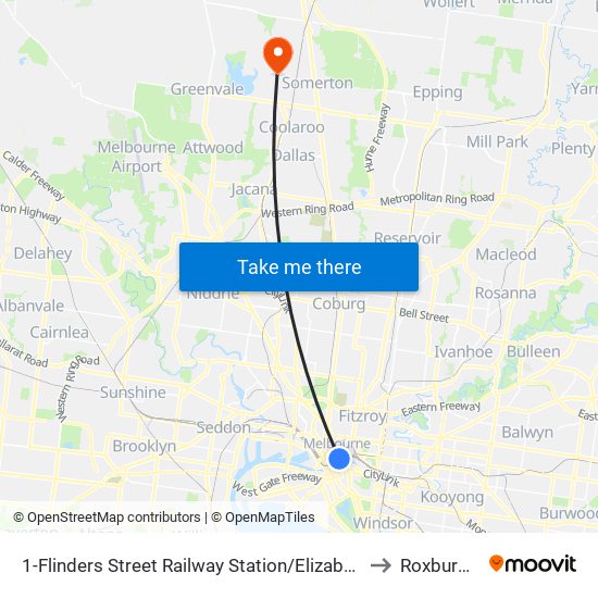 1-Flinders Street Railway Station/Elizabeth St (Melbourne City) to Roxburgh Park map