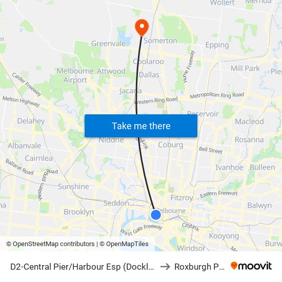 D2-Central Pier/Harbour Esp (Docklands) to Roxburgh Park map