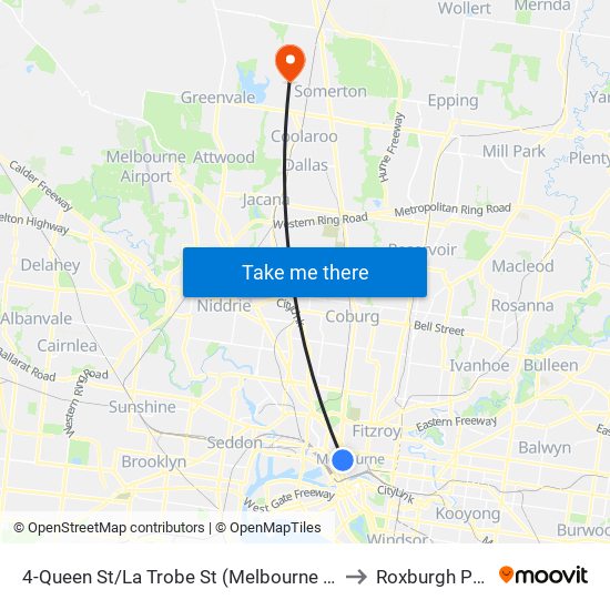 4-Queen St/La Trobe St (Melbourne City) to Roxburgh Park map