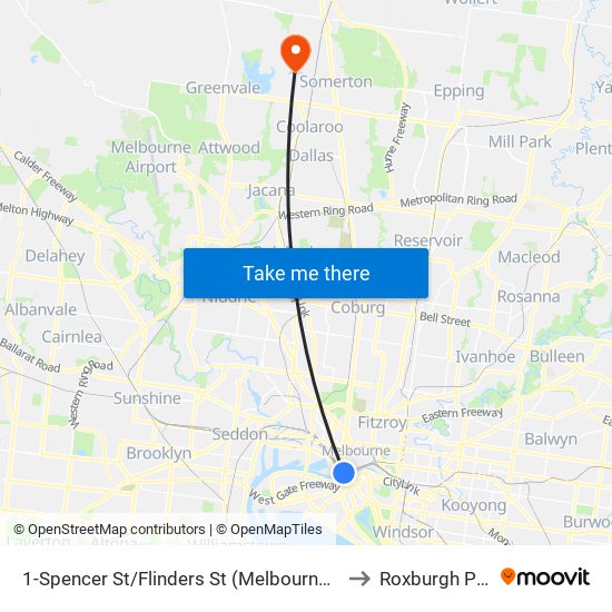 1-Spencer St/Flinders St (Melbourne City) to Roxburgh Park map