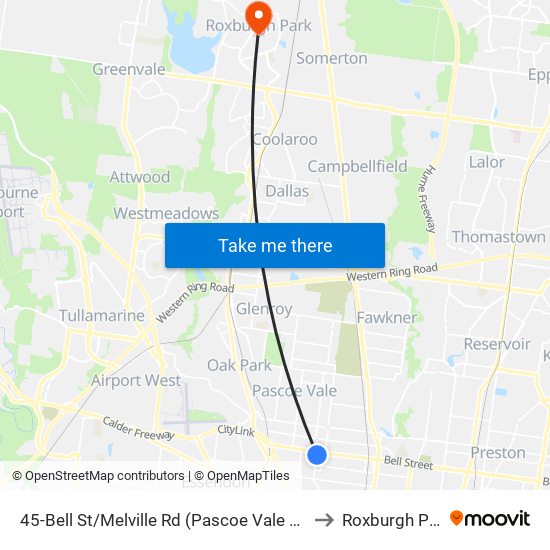 45-Bell St/Melville Rd (Pascoe Vale South) to Roxburgh Park map