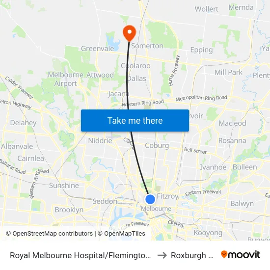 Royal Melbourne Hospital/Flemington Rd #14 to Roxburgh Park map