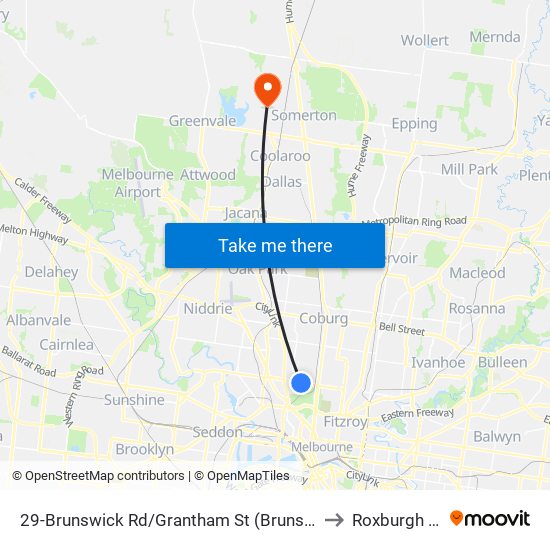 29-Brunswick Rd/Grantham St (Brunswick West) to Roxburgh Park map