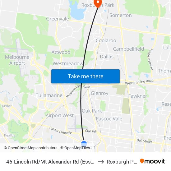 46-Lincoln Rd/Mt Alexander Rd (Essendon) to Roxburgh Park map