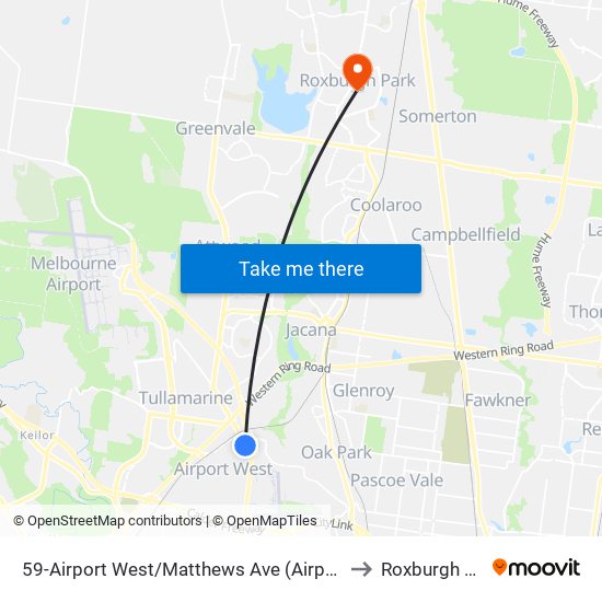59-Airport West/Matthews Ave (Airport West) to Roxburgh Park map