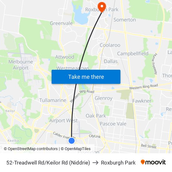 52-Treadwell Rd/Keilor Rd (Niddrie) to Roxburgh Park map