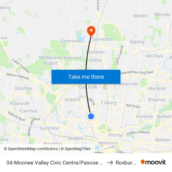 34-Moonee Valley Civic Centre/Pascoe Vale Rd (Moonee Ponds) to Roxburgh Park map